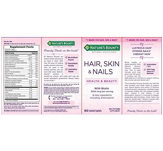 Natures Bounty Optimal Solutions Hair, Skin & Nails Formula, 60 Caplets