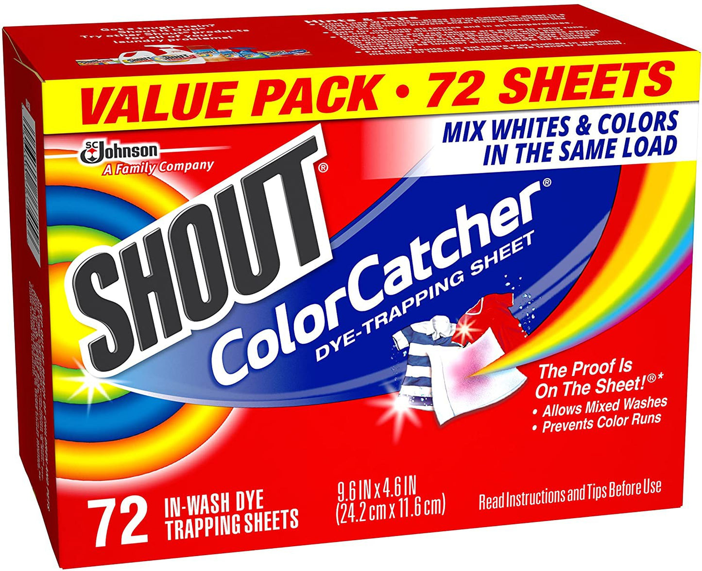 Shout Color Catcher Dye Trapping Sheet, 72 In Wash Sheets, 9.6 inches x 4.6 inches