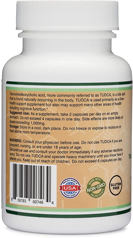 Double Wood Tudca Tauroursodeoxycholic Acid 500 mg per Serving Liver Health Supplement 60 Capsules