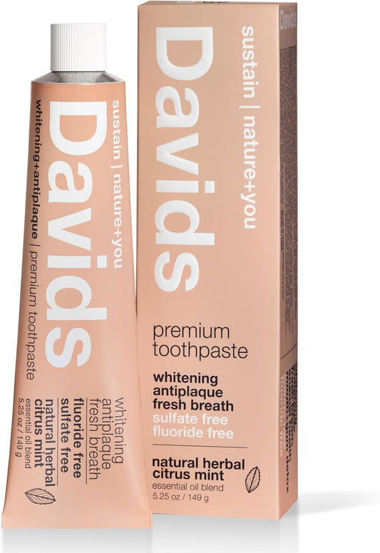 Davids Whitening, Antiplaque & Fresh Breath Premium Toothpaste, Natural Herbal Citrus Mint, 149 g / 5.25 oz.