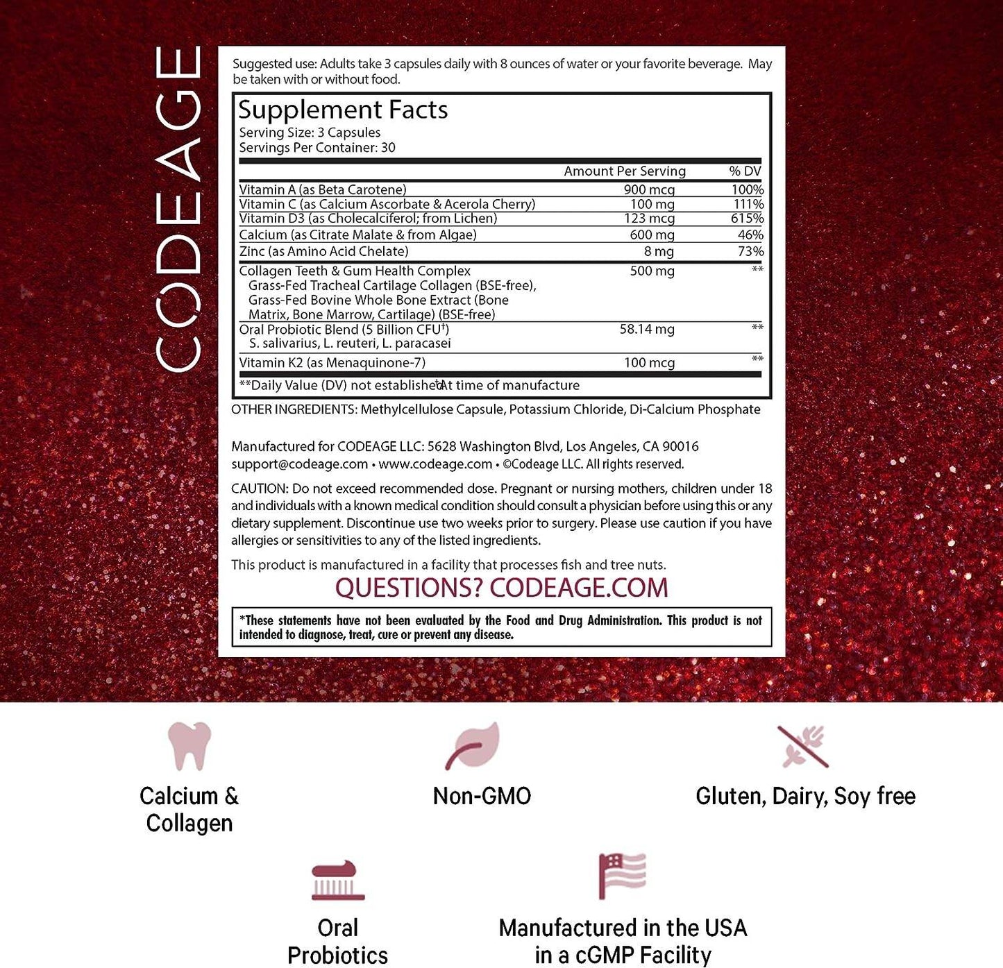 CodeAge Teeth & Gums Vitamins Oral Care Nutrition (90 Capsules)
