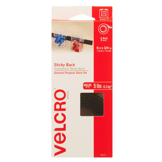 Velcro Sticky Back General Purpose Stick On  Holds Up To 5lbs 6 Ft x 3/4 Inch Black - 1 Roll