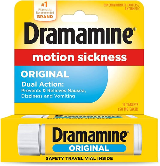 Dramamine Motion Sickness Dual Action Relief Original Formula, 12 Tablets