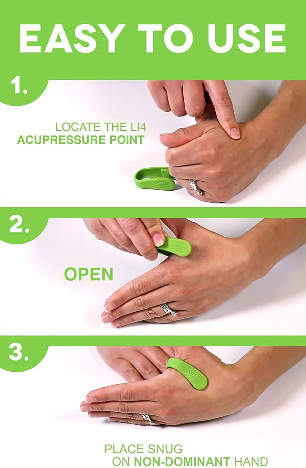 Aculief Wearable Acupressure Headache Relief for Right or Left Hand 1 Count COLOR MAY VARY