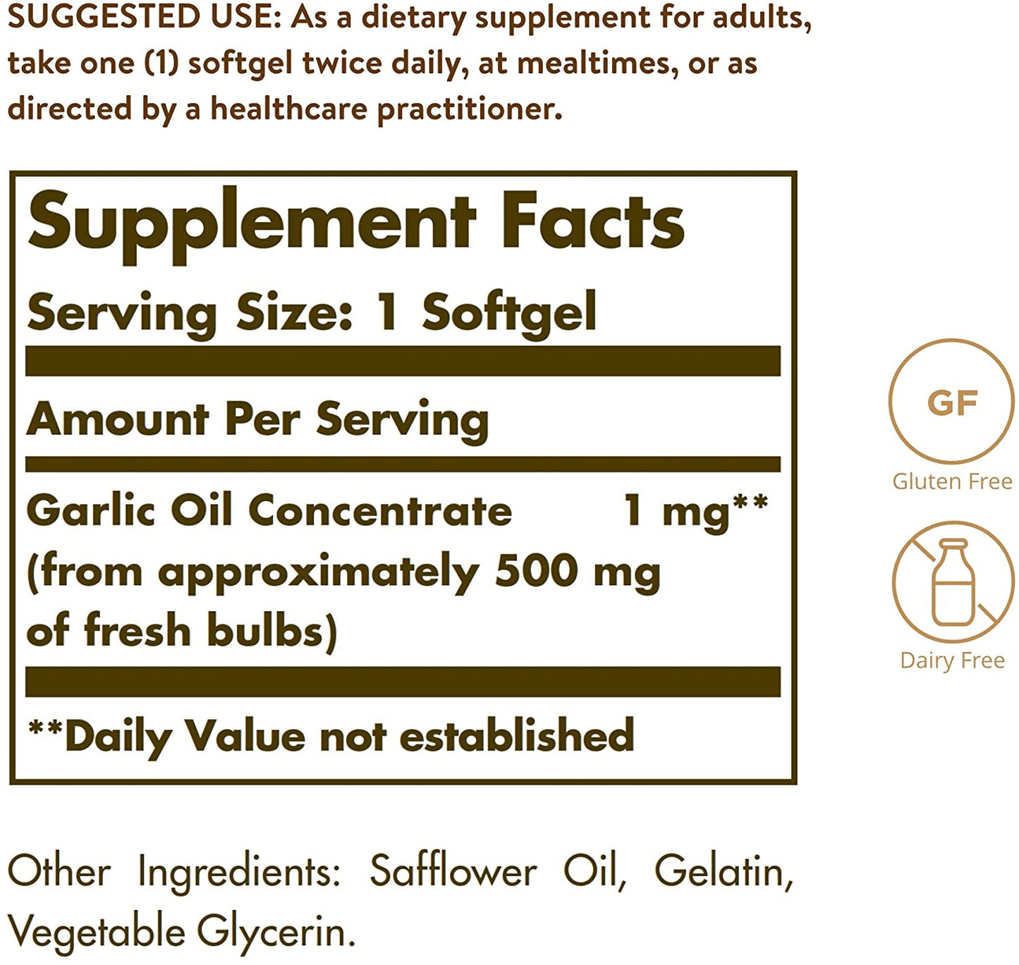 Solgar Garlic Oil Perles, Natural Cardiovascular Support -250 Soft Gels