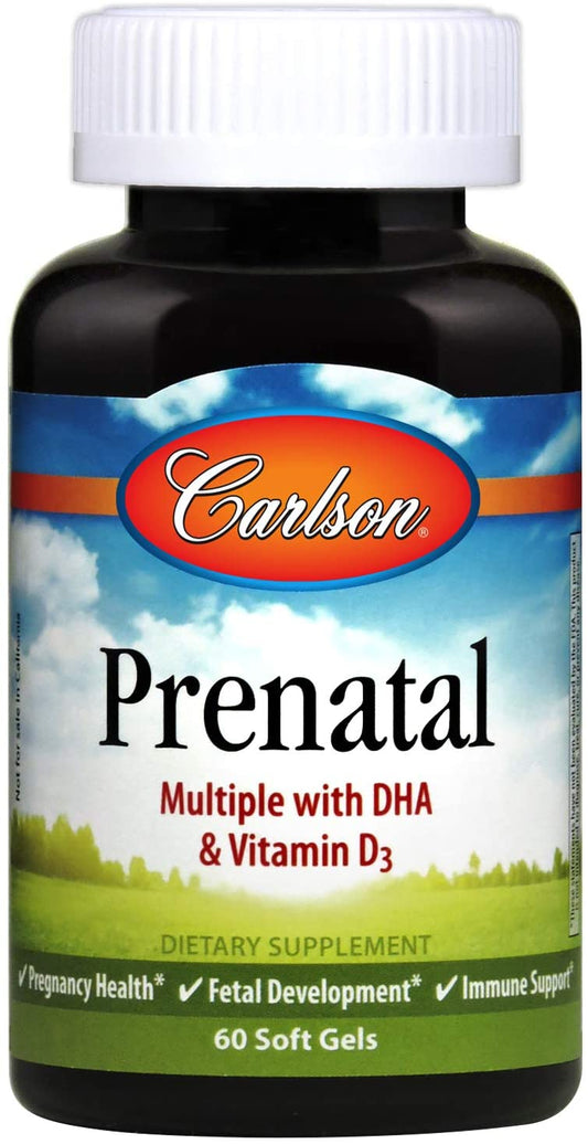 Carlson Prenatal Multivitamins with DHA and Vitamin D3, 60 Softgels Pregnancy Health