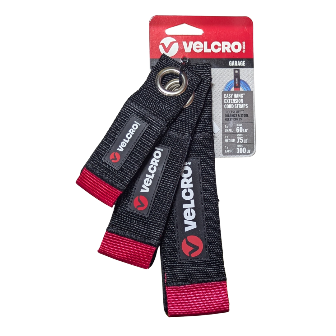 Velcro Brand Garage Easy Hang Cord Straps Can Hold 60-100LB, 3 Piece Small Medium Large