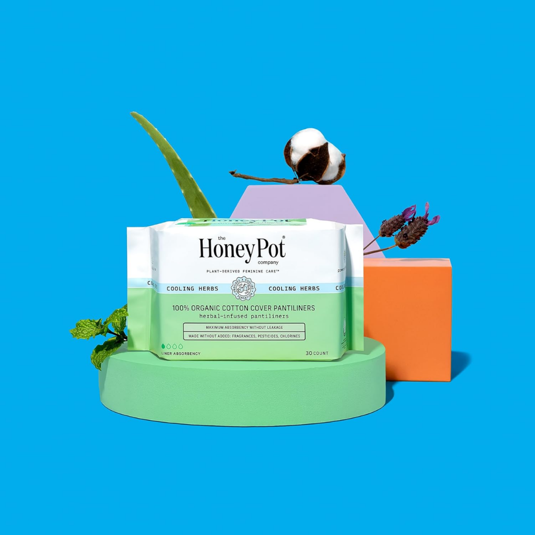 The Honey Pot Company Plant-Derived Feminine Care Cooling Herbs 100% Organic Cotton Cover Pantiliners 30 Count