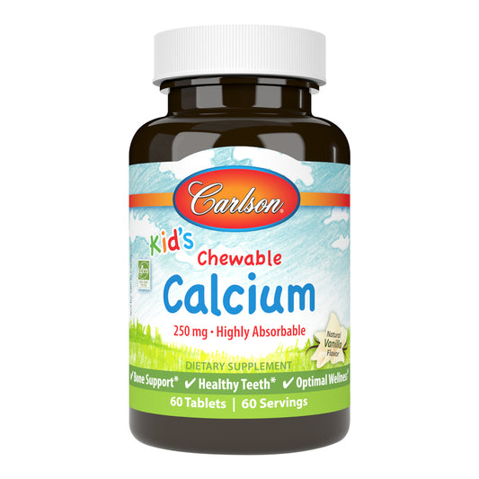 Carlson Kid's Chewable Calcium 250mg Highly Absorbable Natural Vanilla Flavor 60 Tablets Bone Support & Healthy Teeth