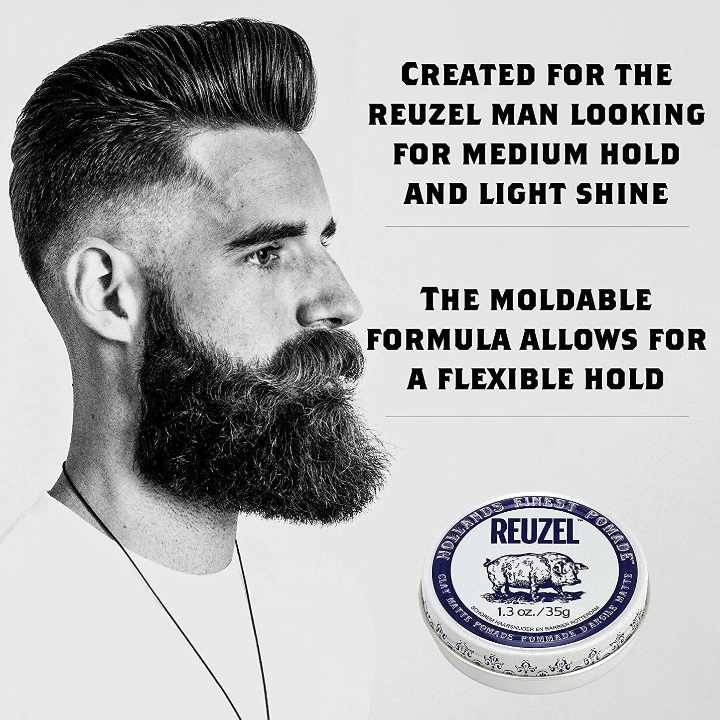 Reuzel Clay Matte Pomade Men's Concentrated Wax Formula With Natural And Organic Hold - 1.3oz
