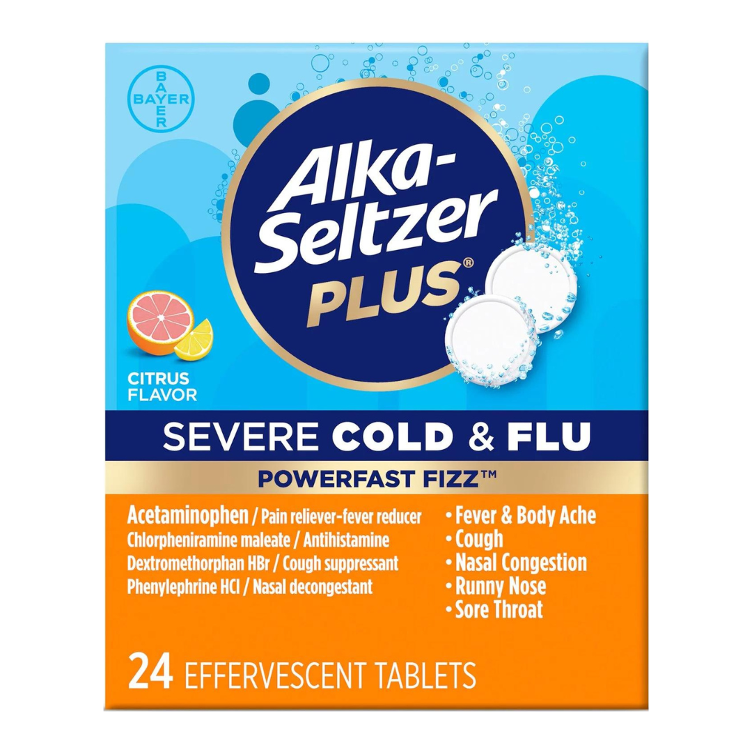 Alka - Seltzer Plus Power Fast Fizz Citrus for Severe Cold & Flu 24 Effervescent Tablets 1 Count (NO BOX)