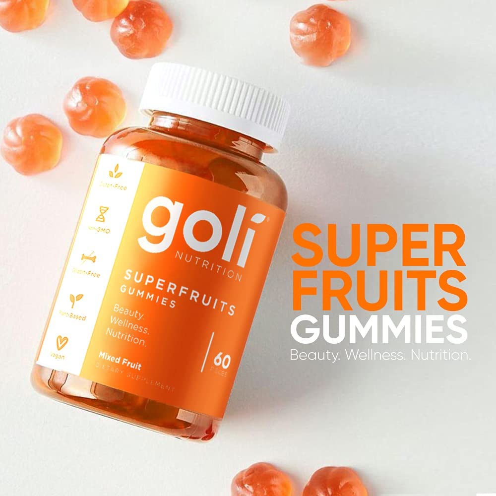 Goli Superfruits Gummy with Collagen, Mixed Fruit, Vegan, Plant-Based, Non-GMO, Gluten-Free & Gelatin Free Multivitamin