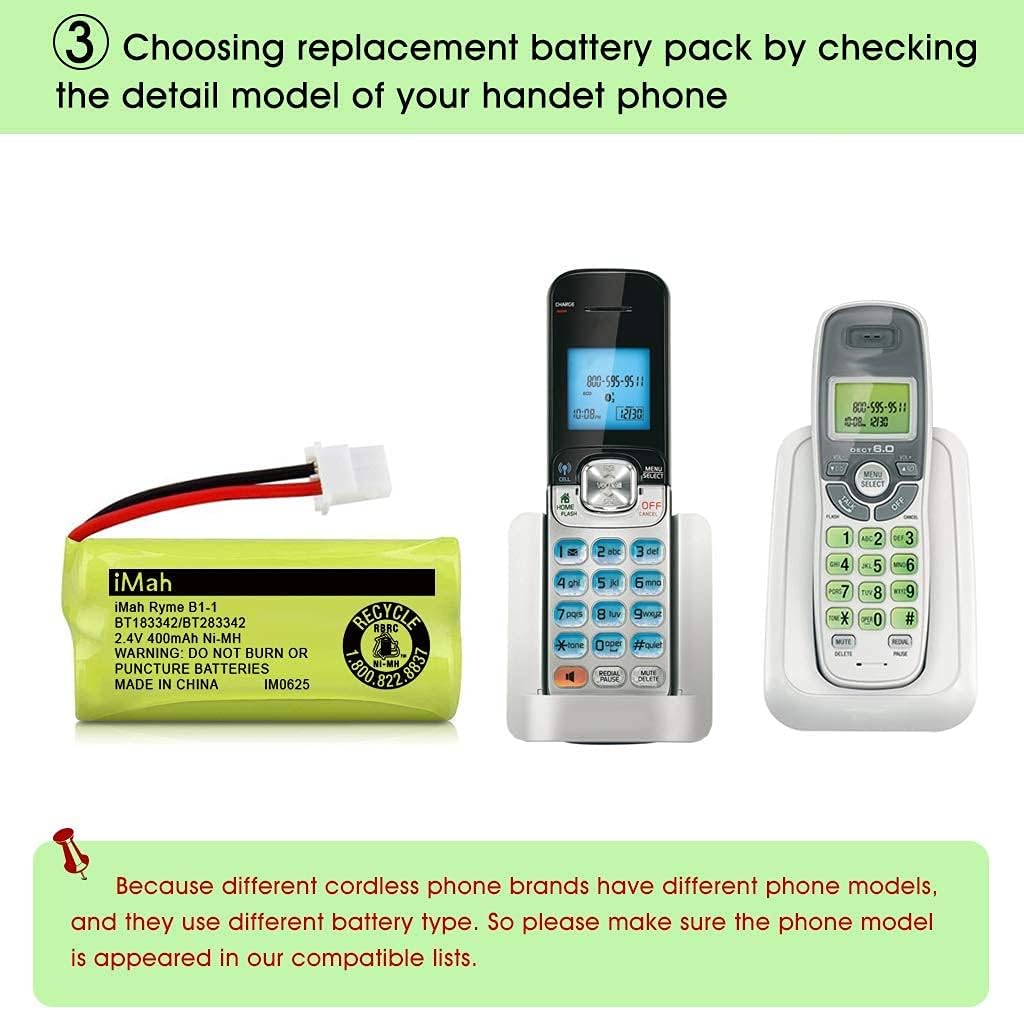 IMah Ryme B1-1 Cordless Phone Battery, 2.4V 400mAh Ni-MH, BT183342/BT283342 - 2 Pack