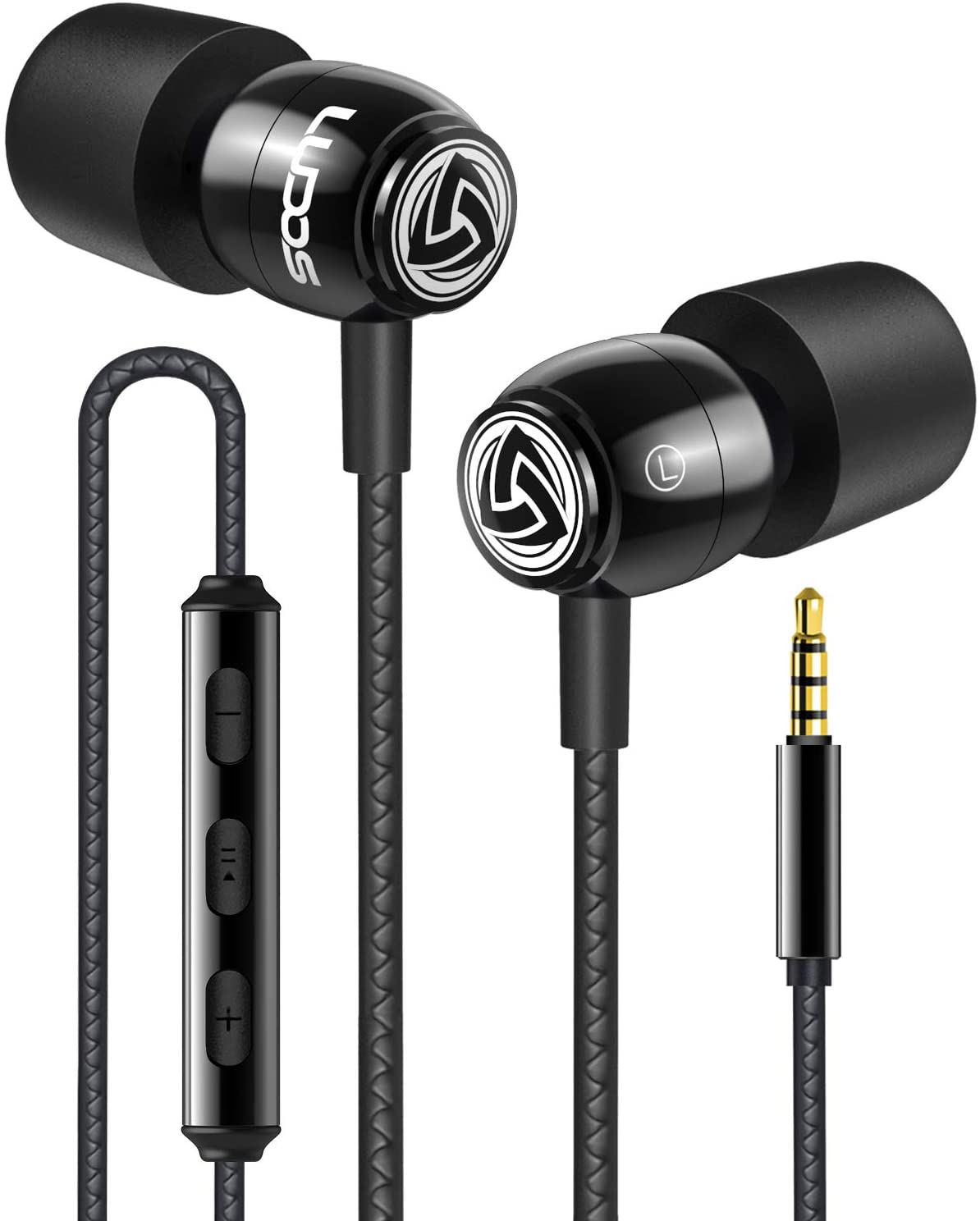 LUDOS Clamor Earbuds, Wired Headphones with Microphone and Ear Bud Tip Replacements, Universal 3.5 mm Plug
