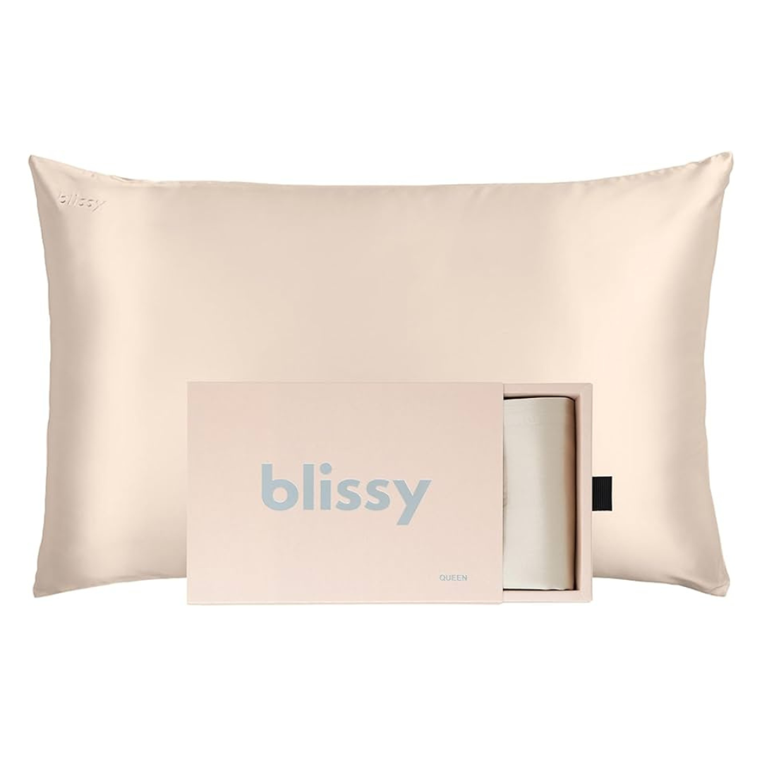 Blissy 100% Pure Mulberry Silk Pillowcase with Hidden Zipper (Queen, Champagne)