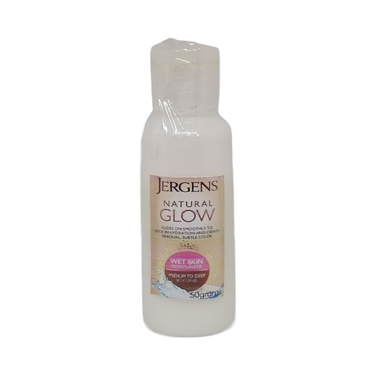 Trial Size Jergens Natural Glow Wet Skin Moisturizer Medium to Deep Skin Tones, 50 g