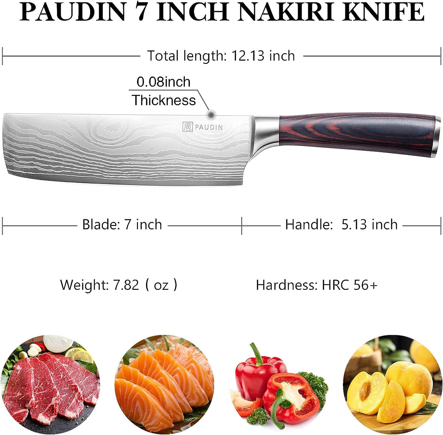 Paudin Nakiri Knife Razor Sharp High Carbon Stainless Steel with Ergonomic Handle 7 Inch