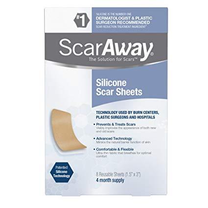 ScarAway Silicone Scar Sheets (1.5 x 3 ) 8 Count (Packaging may Vary)
