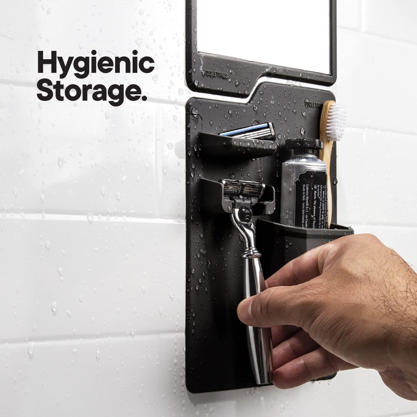 TOOLETRIES Harvey & Oliver Set Shower Mirror & Toothbrush Holder - Charcoal