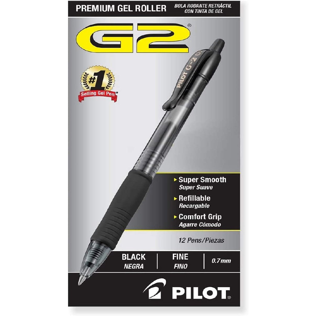 PILOT G2 Premium Refillable & Retractable Rolling Ball Gel Pens, Fine Point, Black Ink, 12 Count