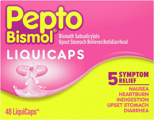 Pepto Bismol LiquiCaps 5 Symptoms Relief, 48 Counts