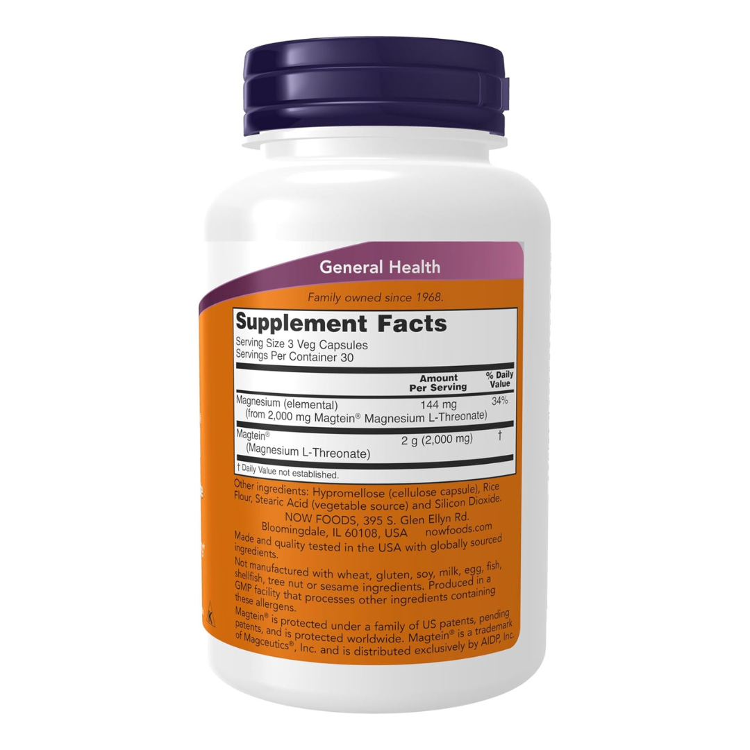 Now Magtein Magnesium L-Threonate Cognitive Support, 90 Veg Capsules