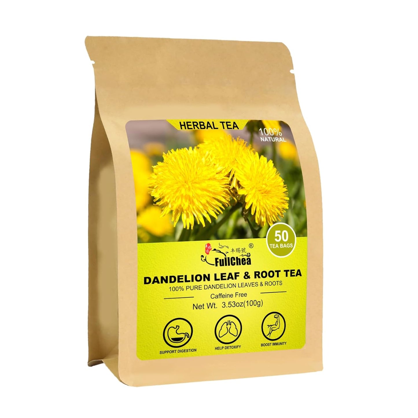 FullChea Dandelion Leaf & Root Tea 50 Tea Bags (100g)