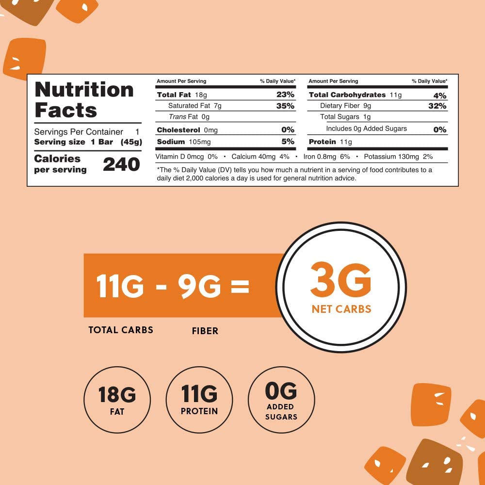 Perfect Keto Bars - Salted Caramel - 1 Bar: 3g Net Carbs, 19g Fat, 11g protein - Keto Diet Food Dessert