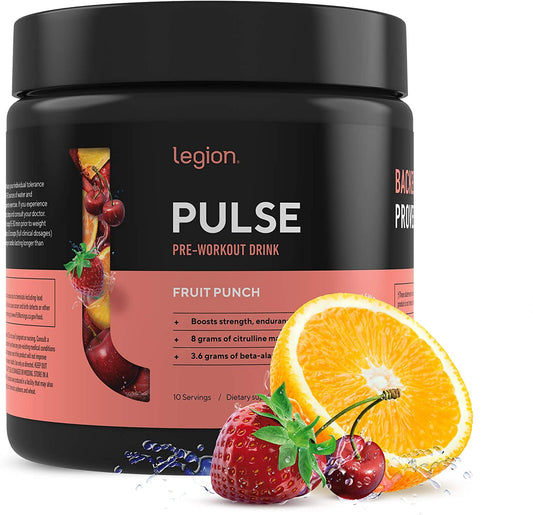 Legion Athletics Pulse Pre - Workout Drink Fruit Punch Dietary Supplement 10 Servings 237.6 g