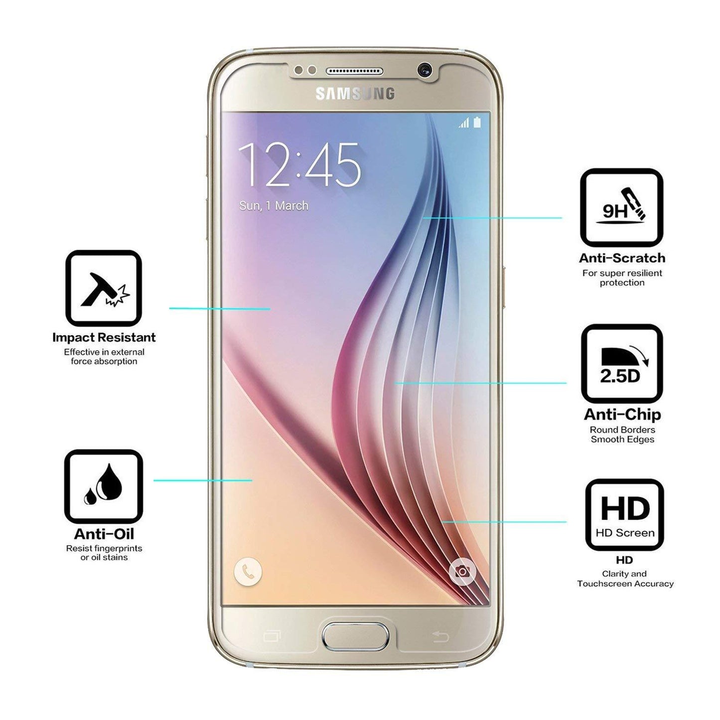 NEARPOW Tempered Glass Screen Protector, Pack of 3 for Samsung Galaxy S6