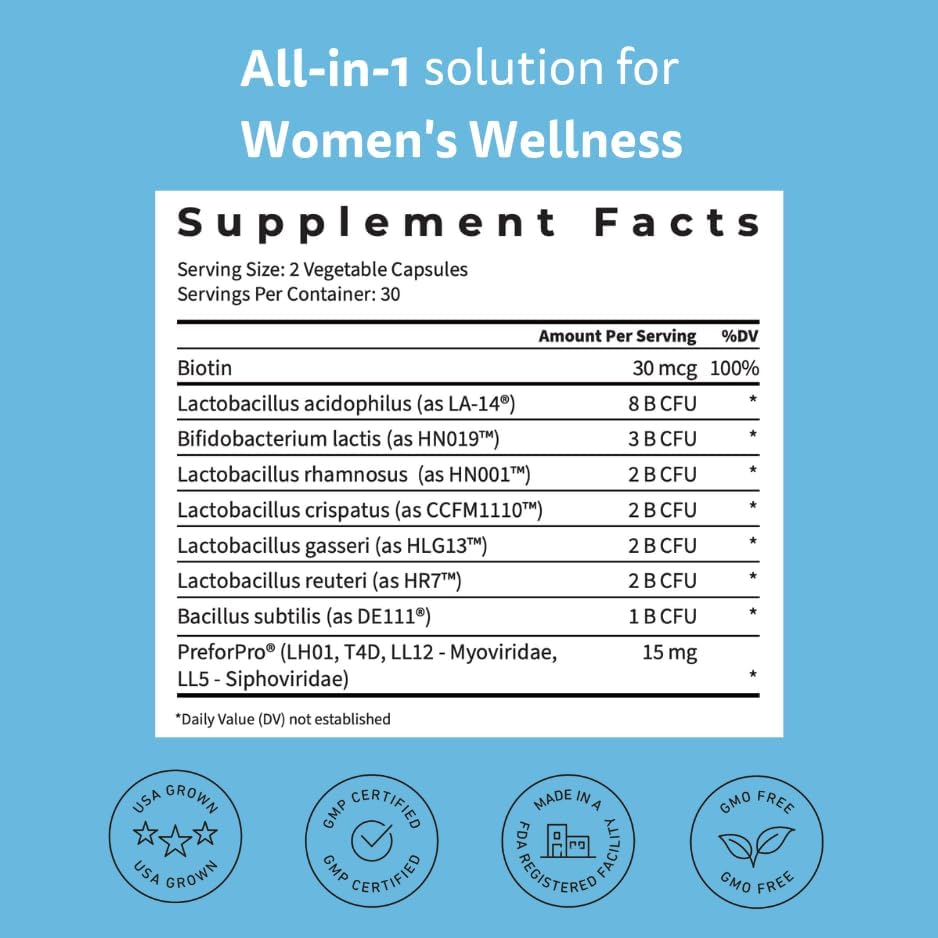 Happy V Women's Daily Prebiotic + Probiotic Dietary Supplement, 60 Vegan Capsules