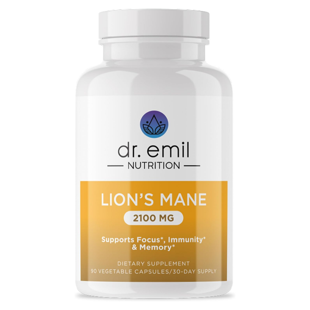 Dr. Emil Nutrition Organic Lions Mane Mushroom 2100 mg 90 Vegetable Capsules (Packaging may vary)