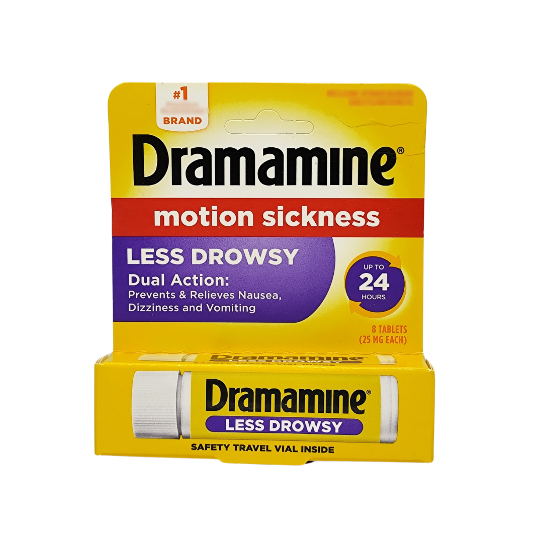 Dramamine Motion Sickness Less Drowsy 25mg, 8 Tablets