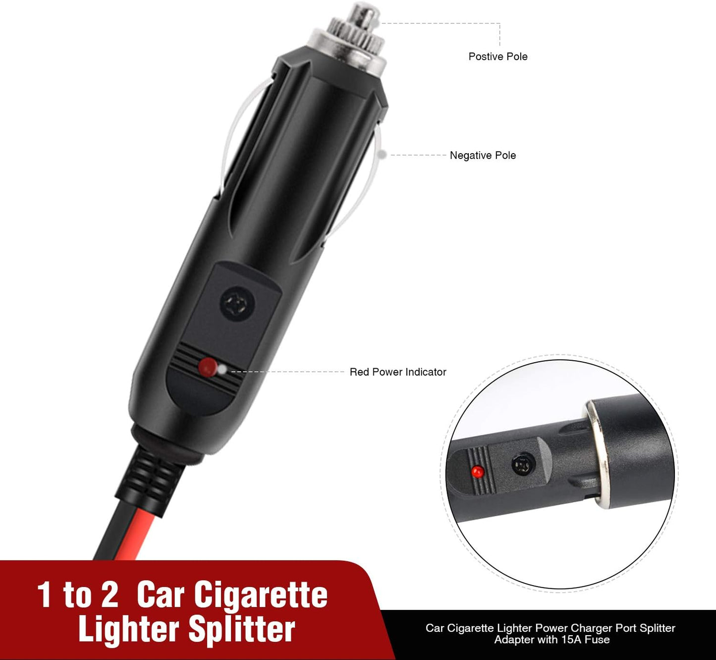 Nilight Car Cigarette Lighter Splitter Plug Socket 2-Way Splitter Splits 1 Car Cigarette Port to 2 DC Ports (10025W)
