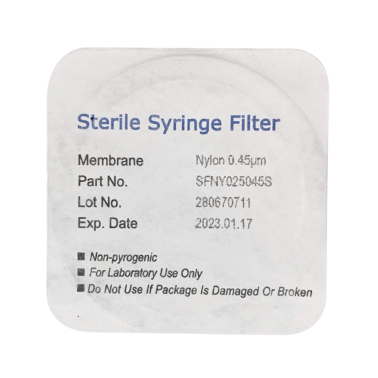 Biomed Sterile Syringe Filter Nylon 25mm Diameter 0.45um Pore Size, 10 Individually Packaged