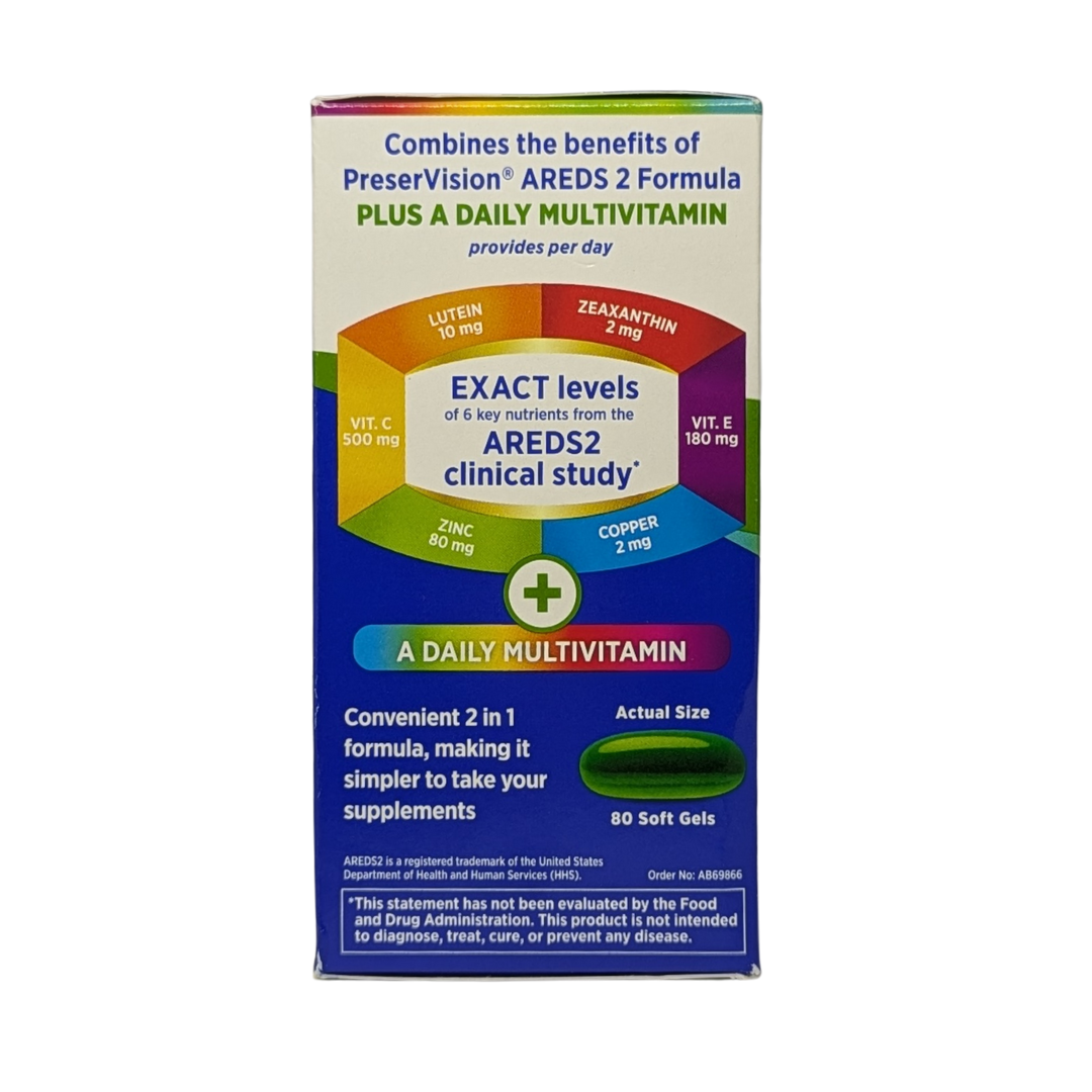 Bausch & Lomb PreserVision Eye Vitamin & Minerals AREDS 2 Formula, 80 Soft Gels