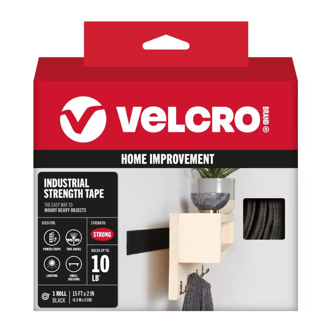 Velcro Industrial Strength Tape 15 ft x 2 in, Black, 1 Roll