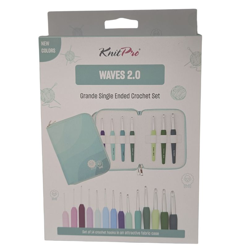 KnitPro Waves Grande Single Ended Crochet Set, Pack of 14 hooks - (30952)