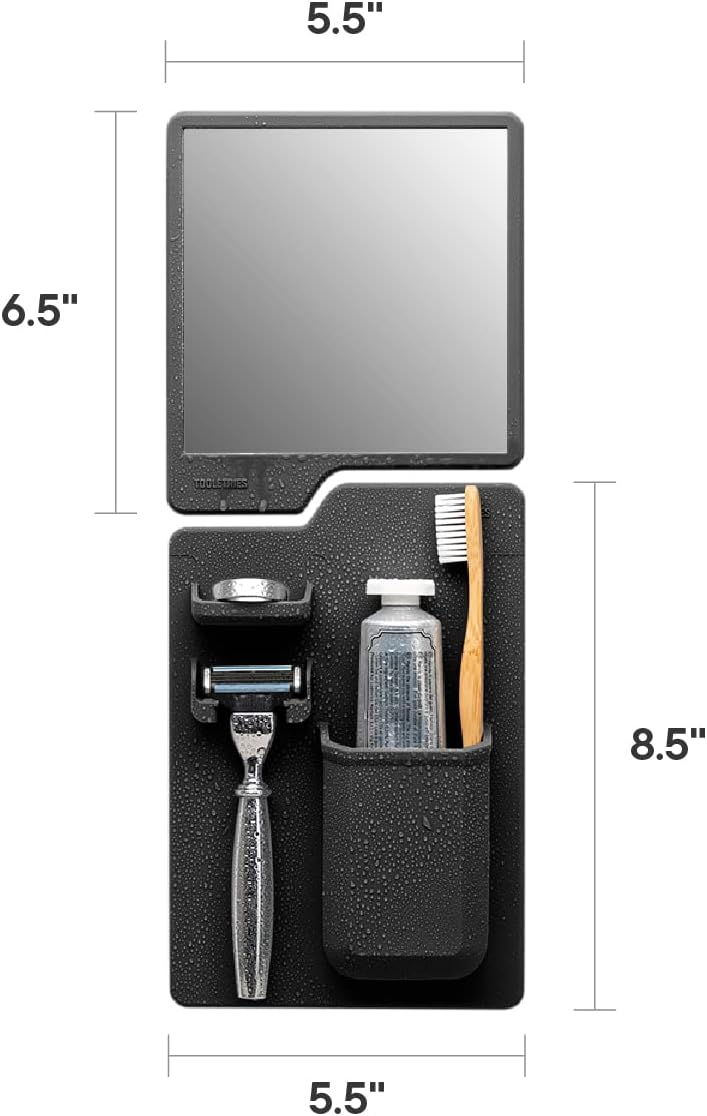 TOOLETRIES Harvey & Oliver Set Shower Mirror & Toothbrush Holder - Charcoal