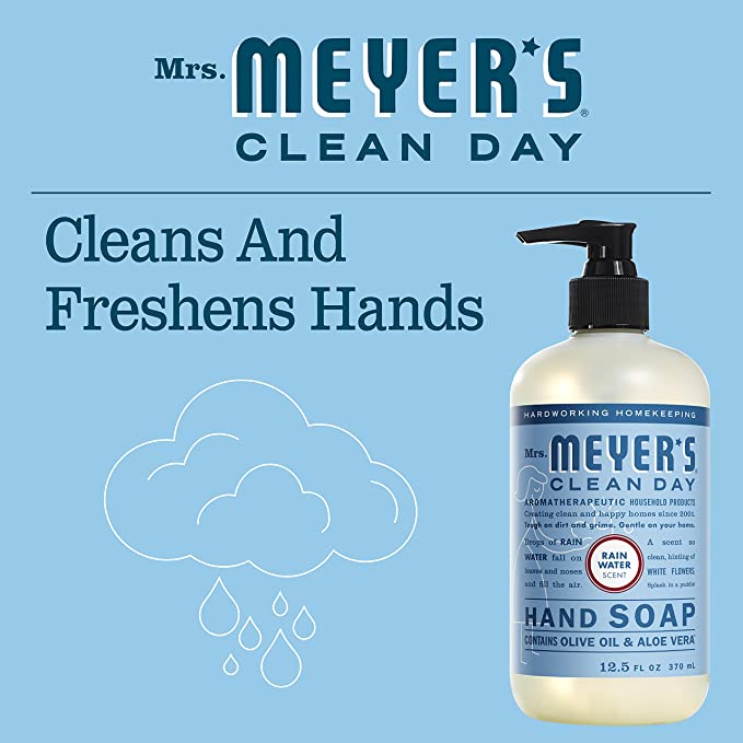 Mrs. Meyer's Clean Day Hand Soap Made With Olive Oil & Aloe Vera Rain Water Scent 12.5 Fl Oz (370ml)