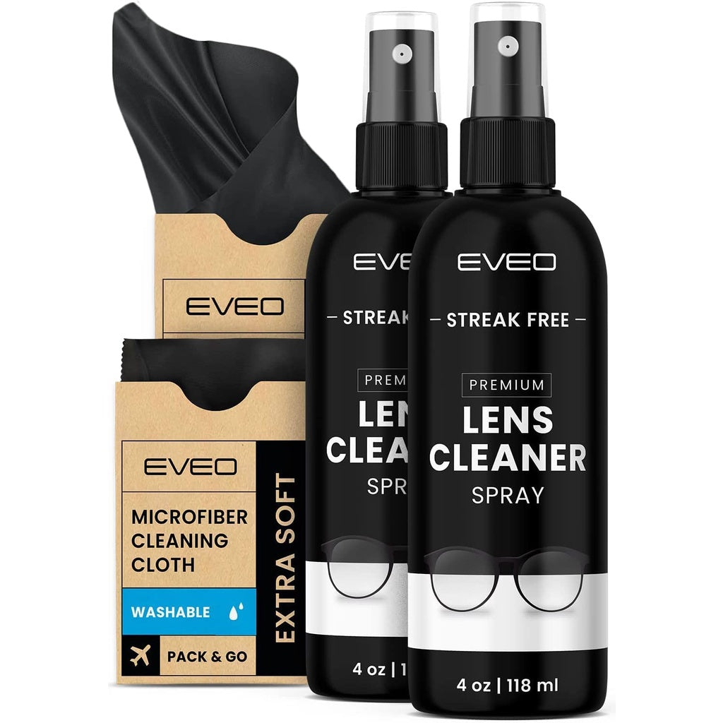 Eveo Lens Cleaner Streak Free 2 Sets of 4 Oz (118ml) Bottles and Microfiber Cloth