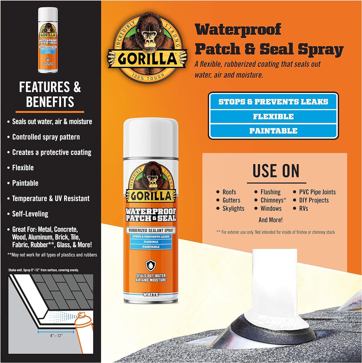 Gorilla Waterproof Patch & Seal Rubberized Sealant Spray White 14 oz 396g