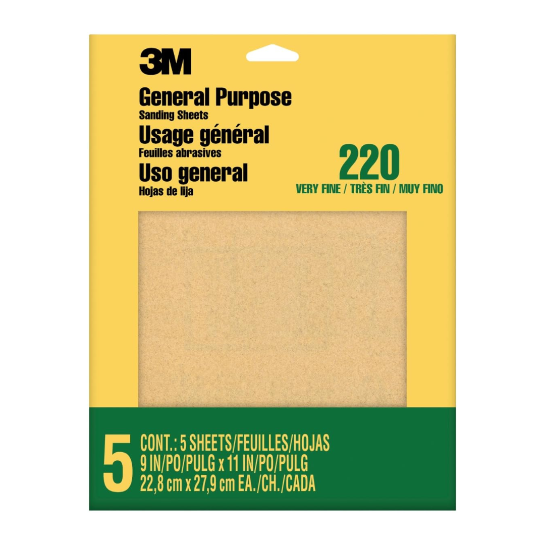 3M 220 General Purpose Sanding paper Sheets Very Fine, 5 Sheets
