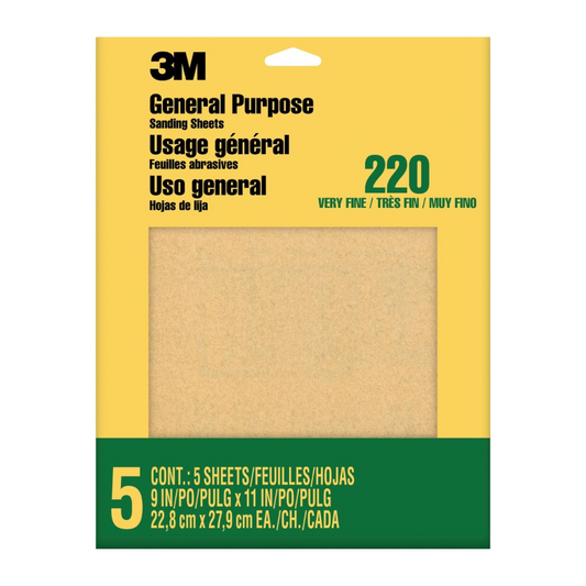 3M 220 General Purpose Sanding paper Sheets Very Fine, 5 Sheets