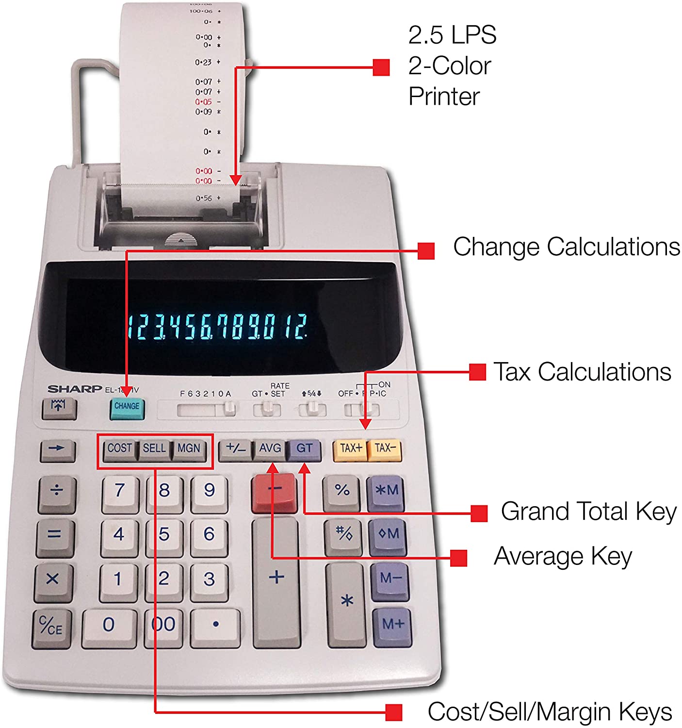 Sharp EL-1801V Electronic Two-Color Printing Calculator Black/Red, 120V NO BOX