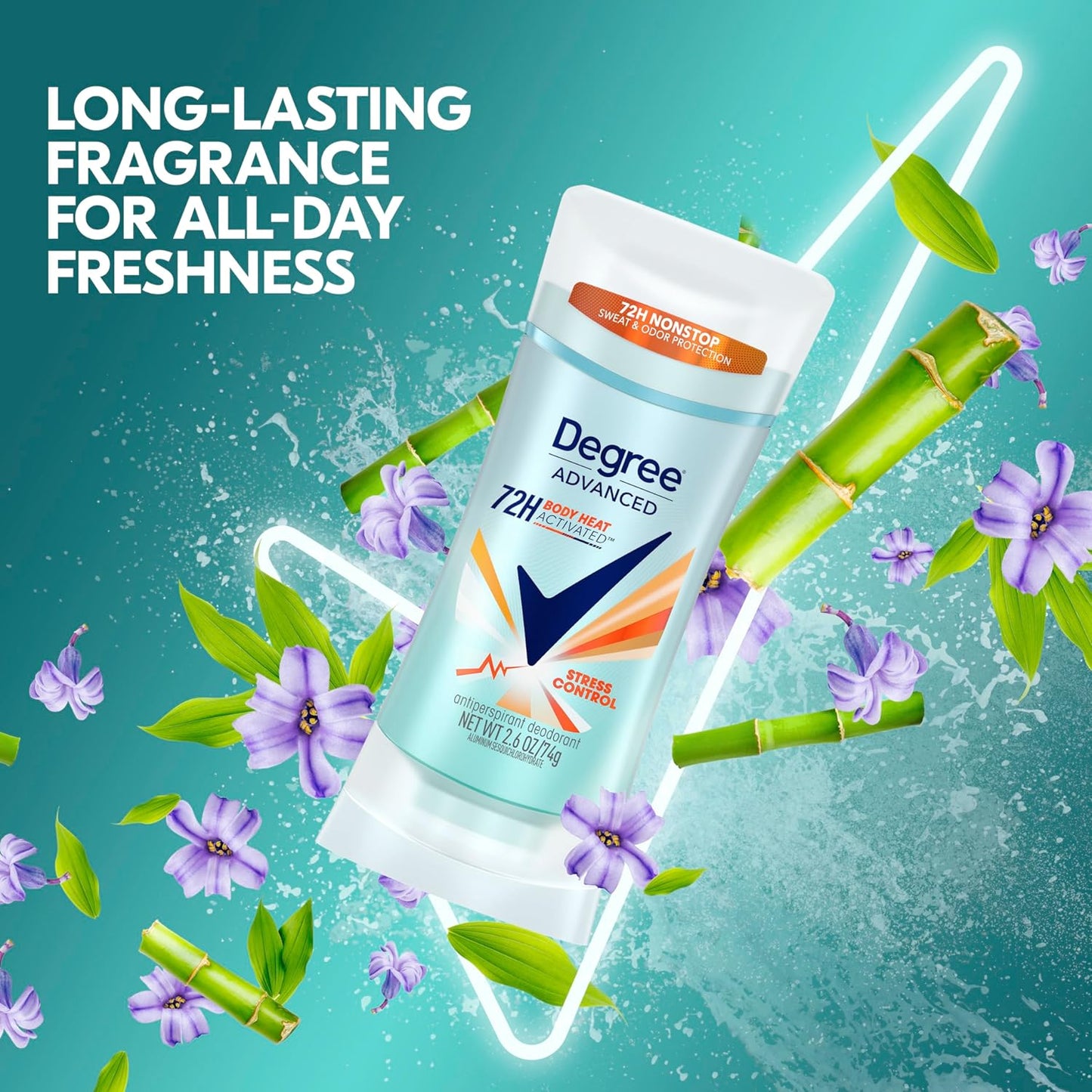 Degree Advanced 72H Nonstop Sweat And Odor Protection Stress Control Deodorant, 2.6oz/74g