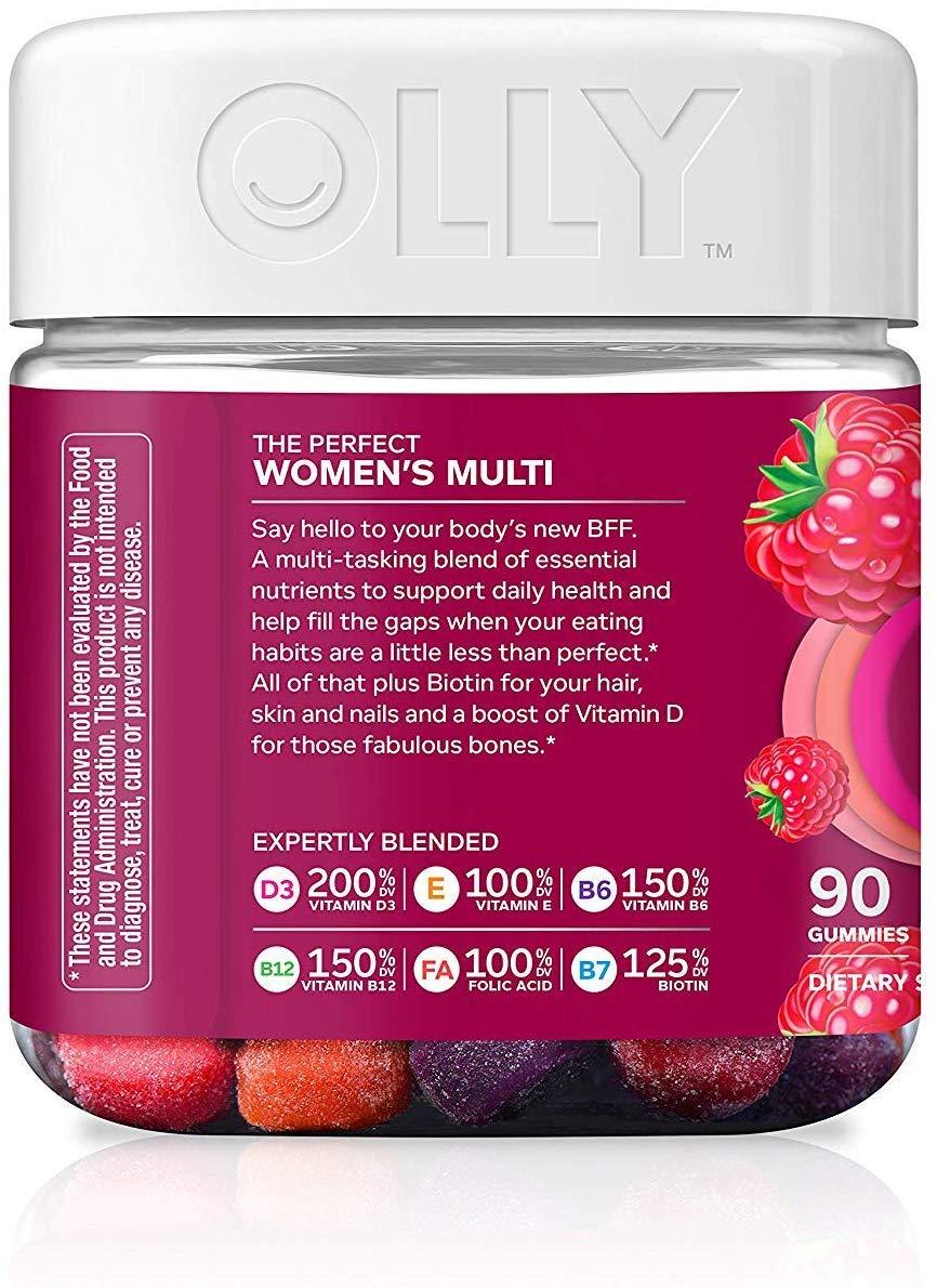 OLLY The Perfect Womens Gummy Multivitamin, Blissful Berry, Vitamins A, D, C, E, Biotin, Folic Acid (90 Gummies)
