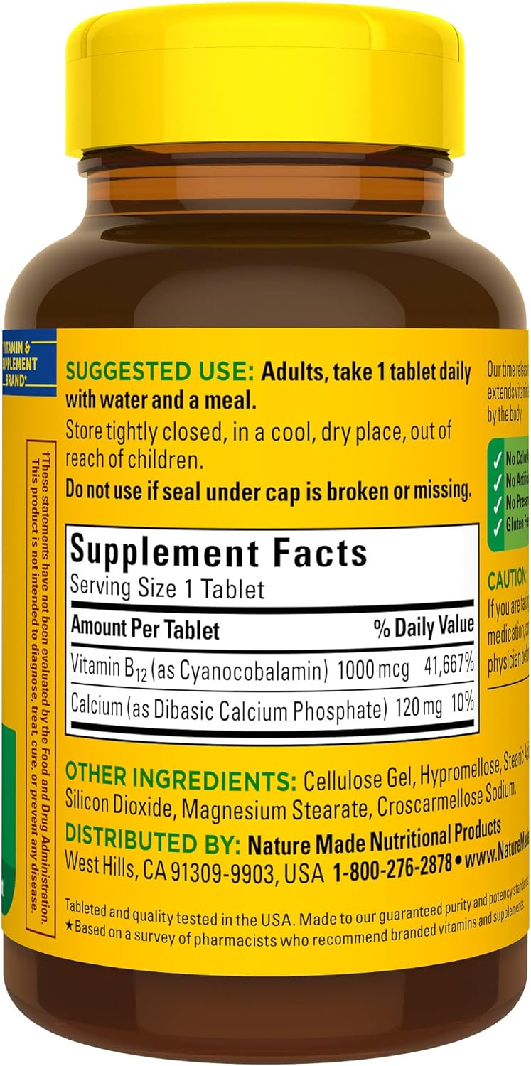 Nature Made Vitamin B12 1000 mcg. Timed Release Tablets Value Size 160 Ct