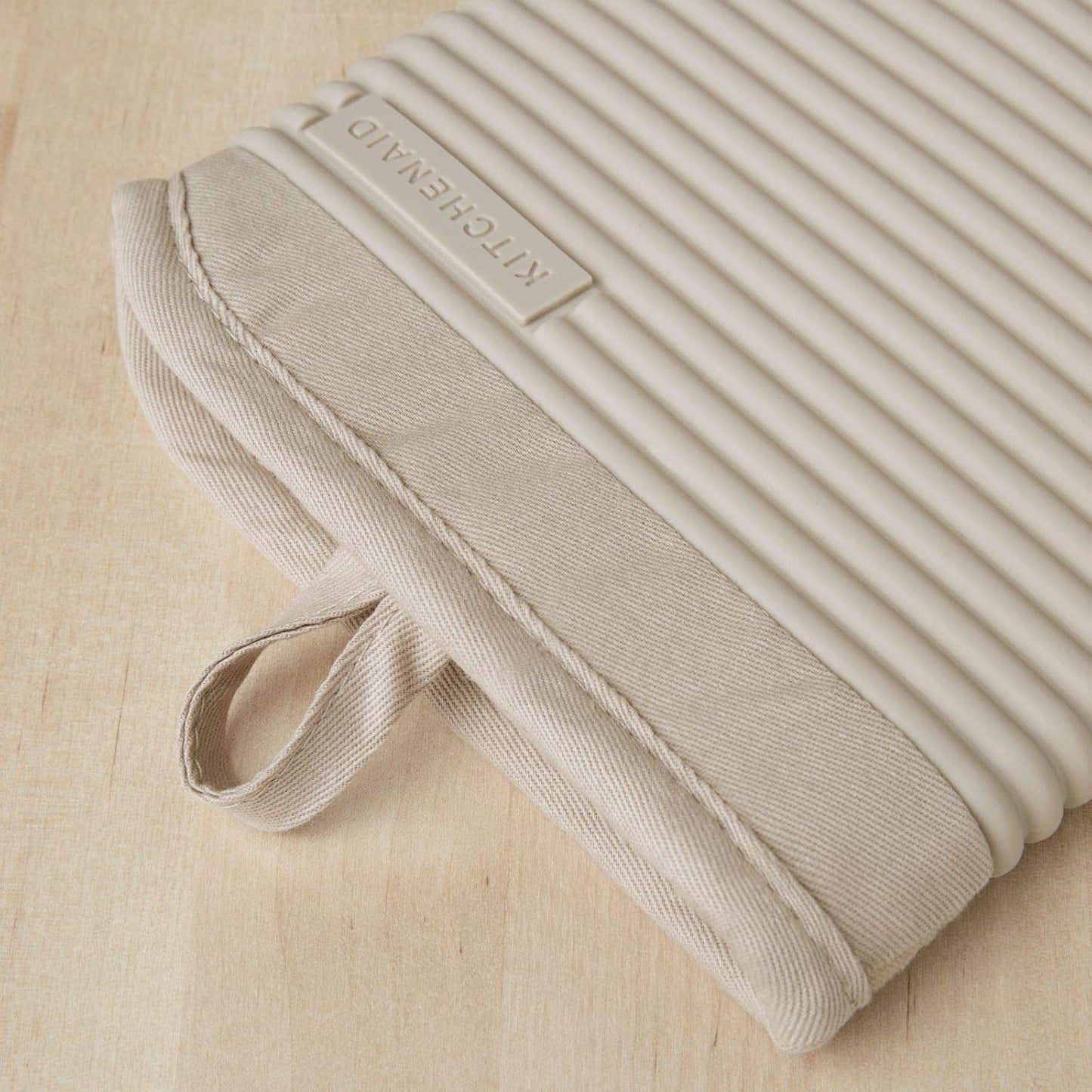 KitchenAid Ribbed Soft Silicone Oven Mitt Set, 7.5 X 13, Milkshake Tan 2 Pack