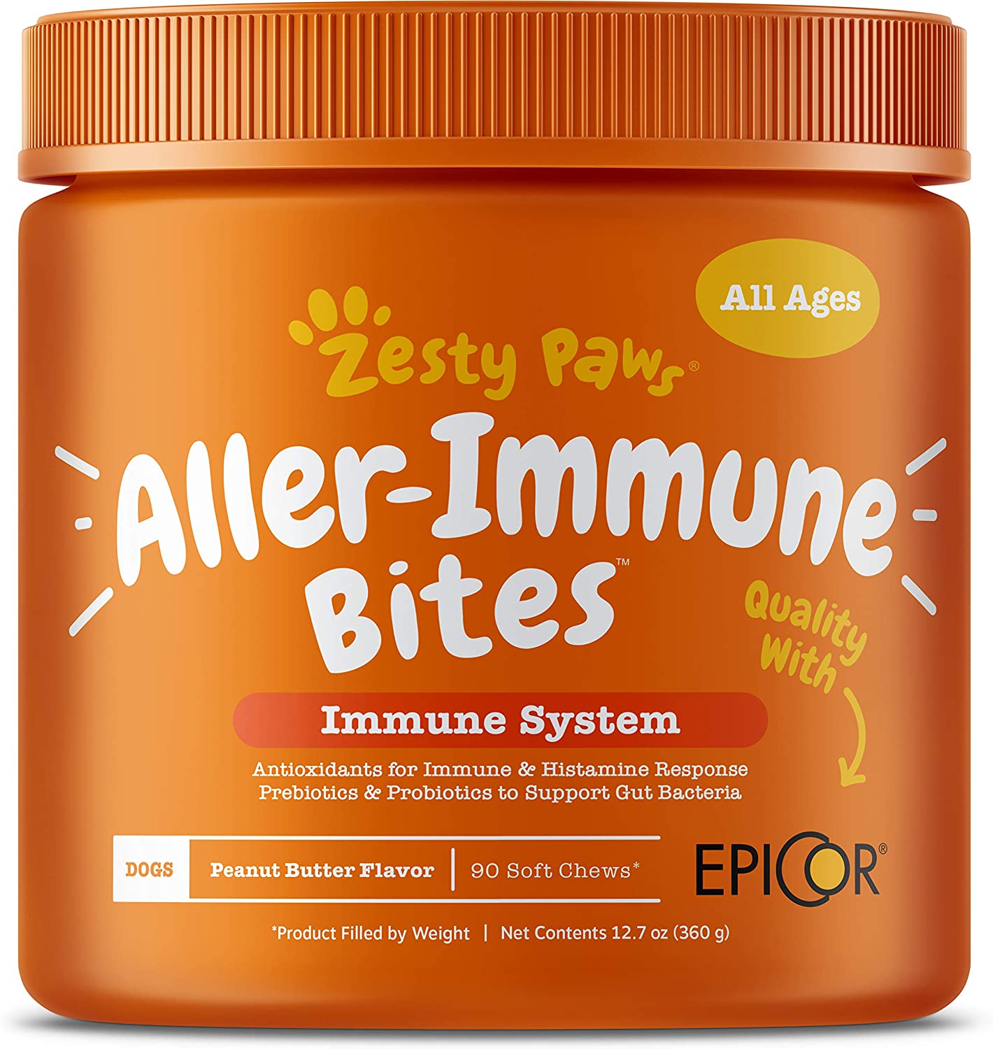 Zesty Paws Aller-Immune Bites for Immune System, Peanut Butter Flavor, 90 Soft Chews